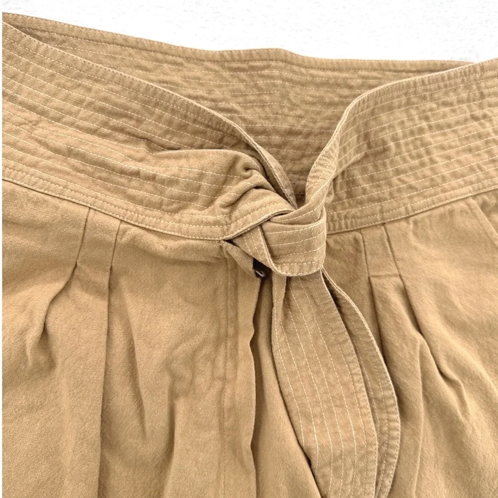 Free People FP One Womens Shorts Size 8 Tan Khaki Tie Waist Pleated Boho